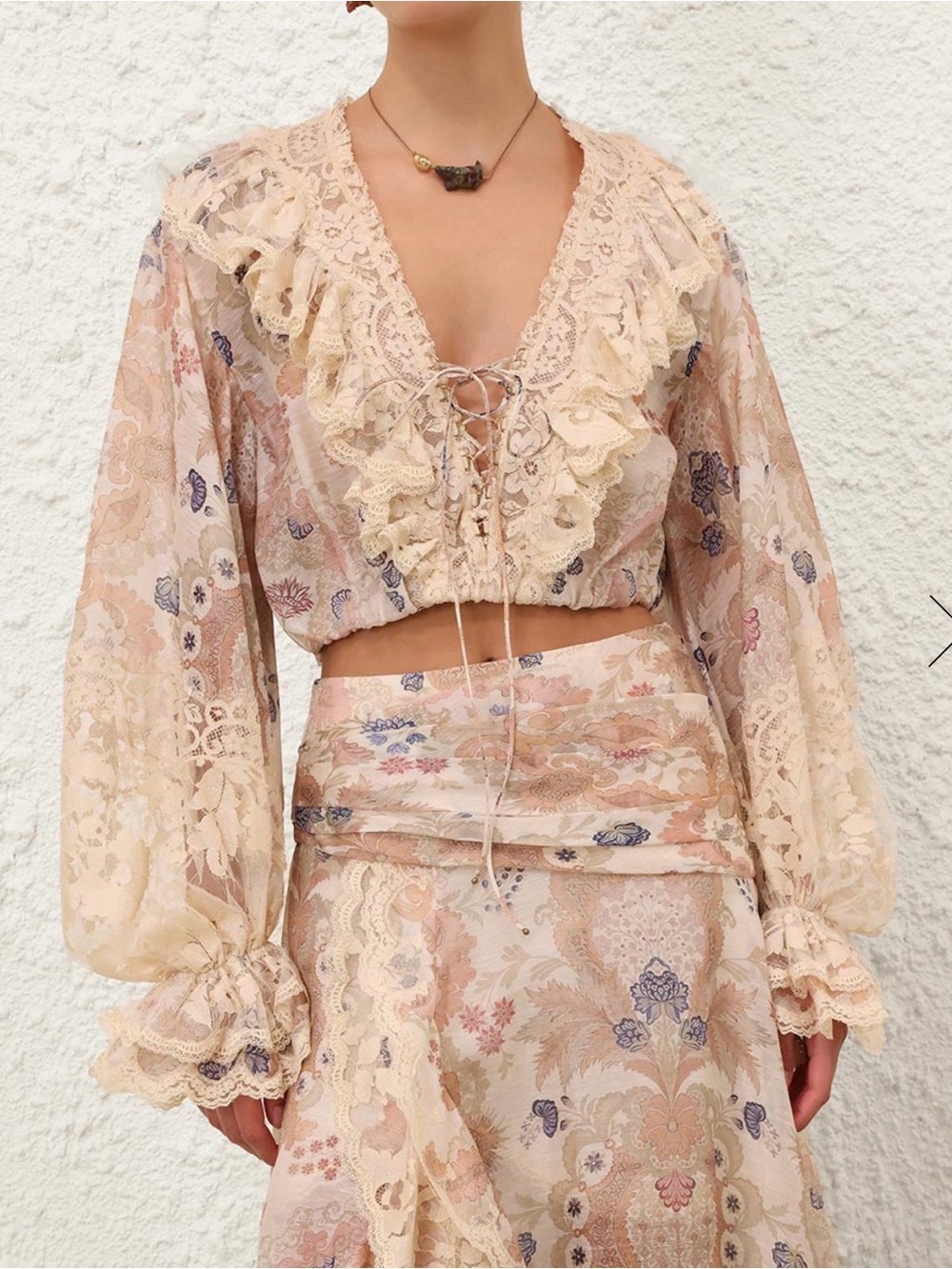 Zimmermann Rebellion Sheer Floral Lace-Trim cropped blouse sz 1 - Picture 3 of 8